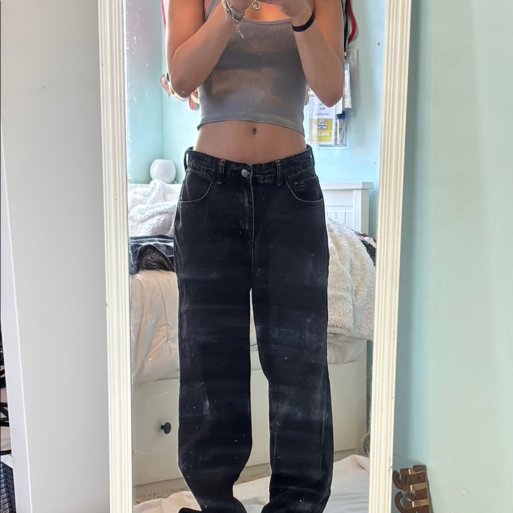 Classic Black Jeans with Red Wing design on Back